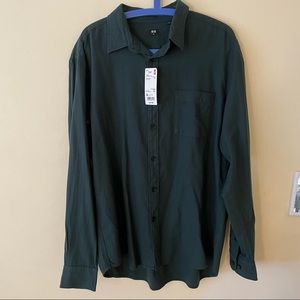 Uniqlo Flannel Long-Sleeve Shirt (Dark Green)
